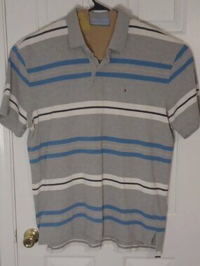 Tommy Hilfiger Rugby Polo Mens Size XXL Chunky Striped Blue Grey